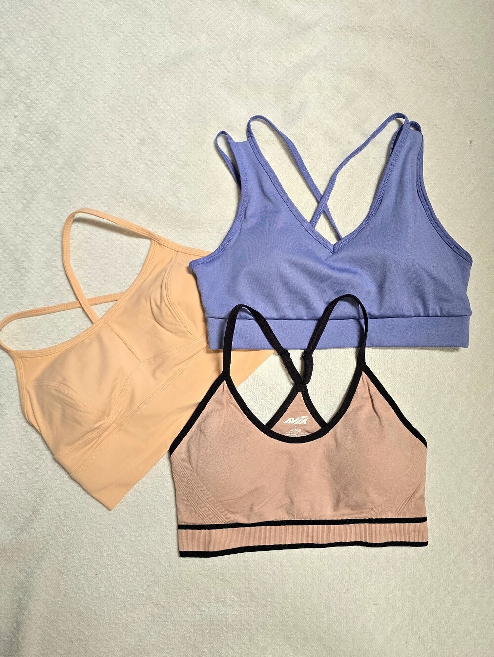 Avia Women's Peach, Periwinkle & Blush Strappy Sports Bra Trio